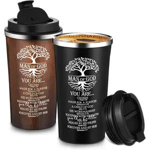Ziliny 2 Pcs Christian Gifts for Men 17 oz Coffee Tumbler Inspirational Man of God Mugs Stainless Steel Tumbler with Lid Father's Day Religious Spiritual Gift Set