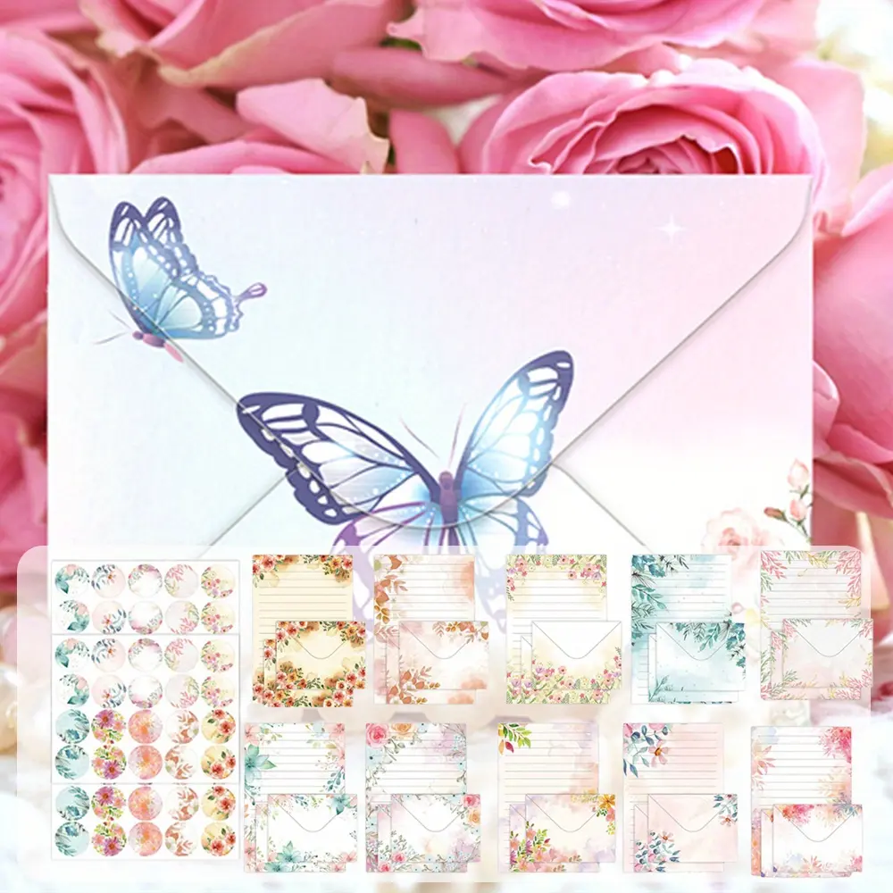 160-Pack Decorative Paper Prints Stationery Set, 50 Double-Sided Writing Papers, 50 Matching Envelopes, 60 Round Dot Stickers, 10 Watercolor Designs (5.5x8.25")