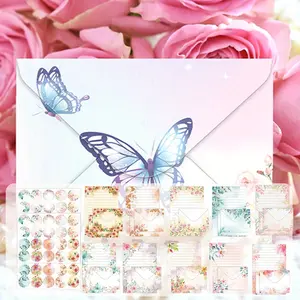 160 Packs Stationery Paper Set (50 Double Sided Stationery Writing Papers 50 Matching Envelopes) 60 Round Dot Sticker, 10 Design(Watercolor,5.5 x 8.25 Inch)