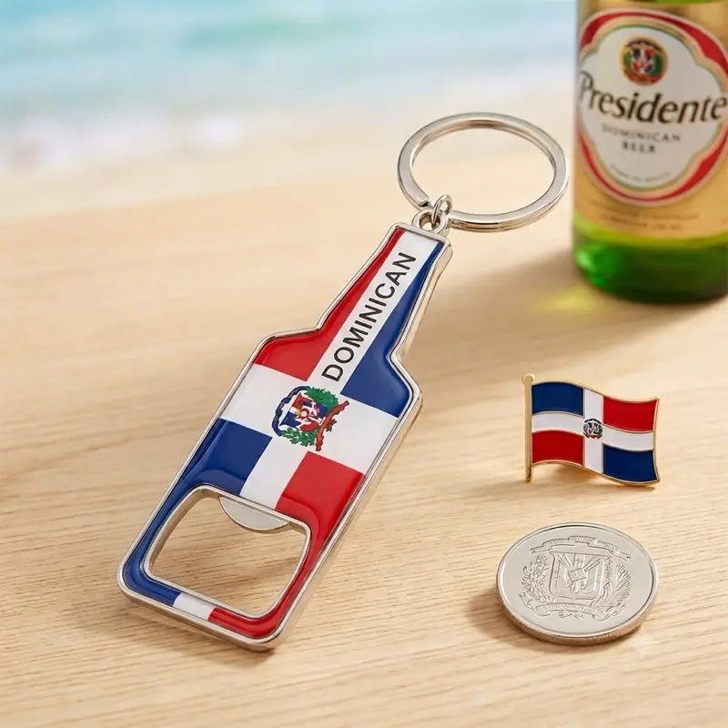 Dominican Key Holder Flag Key Chain with Beer Bottle Opener - New Design