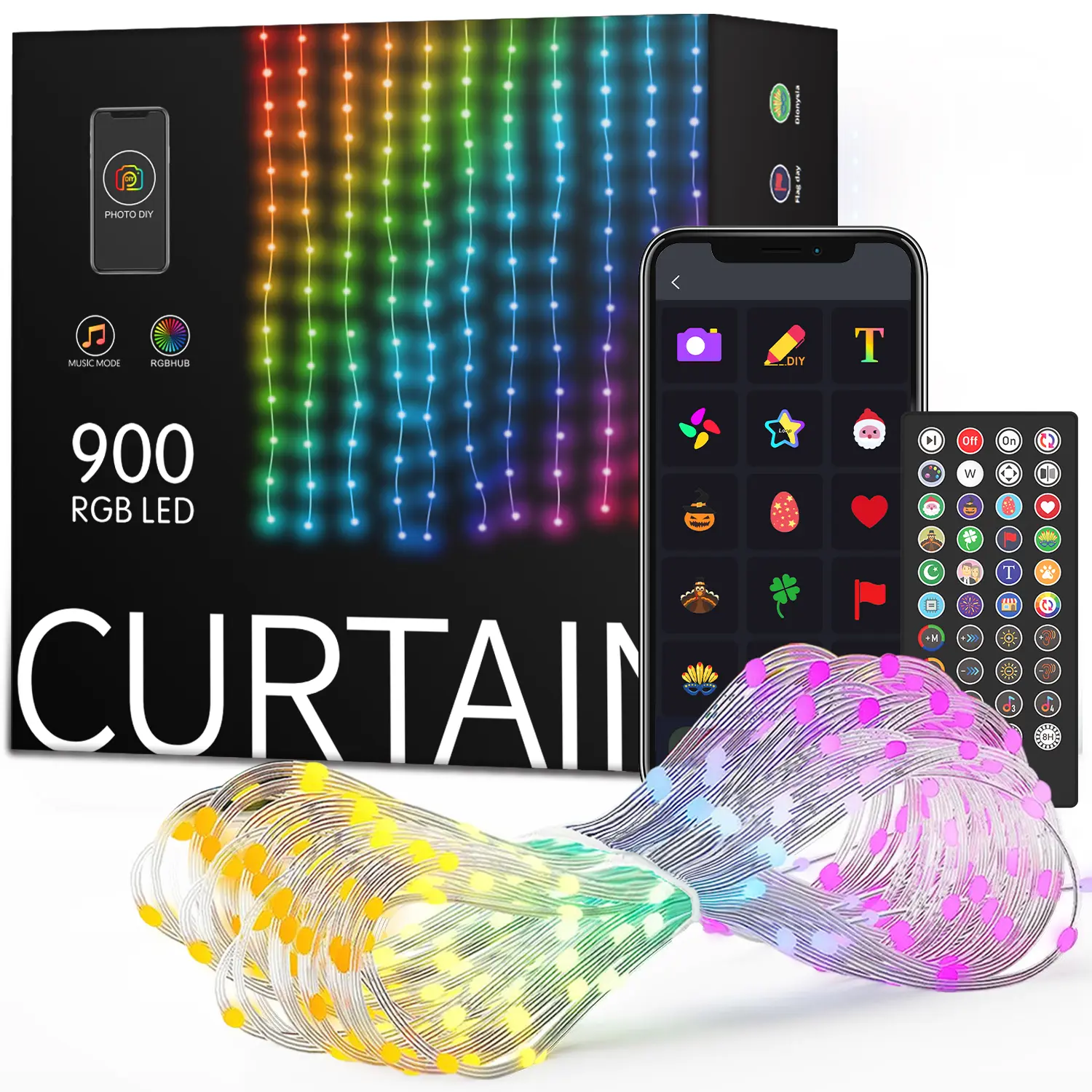Smart RGB Curtain Fairy String Lights - 900 LED Decoration, Hello Fairy App Control, DIY Color Effects, Custom Patterns & Animations, Music Sync, RGB Chasing Lighted, Magic LED Lighting, Battery-Powered Adapter-Ready, for Home Wall, Halloween Party Decor