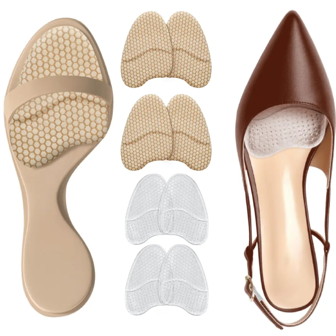 4 pairs of ladies' high-heeled shoes front and rear heel pads, anti-slip invisible comfortable pads, suede gel material, reduces pressure on the front foot, cushions the rear heel, reusable, suitable for smooth shoe surfaces, height boosters, Footwear