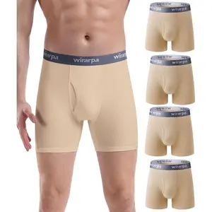 Men's Cotton Stretch Boxer Briefs - Menswear, Open Fly, Tagless, Regular Leg Underpants, 4-Pack