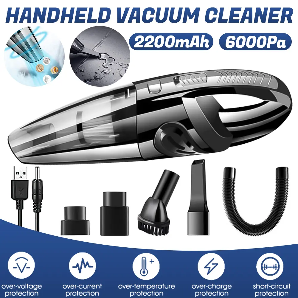 【DealsForYou】Portable Cordless Car Vacuum Cleaner, Mini Handheld Vacuum with 6000Pa Powerful Suction, Rechargeable 2200mAh Battery, Lightweight Wireless Vacuum for Car, Home, Office, Pet Hair, Dust & Crumbs
