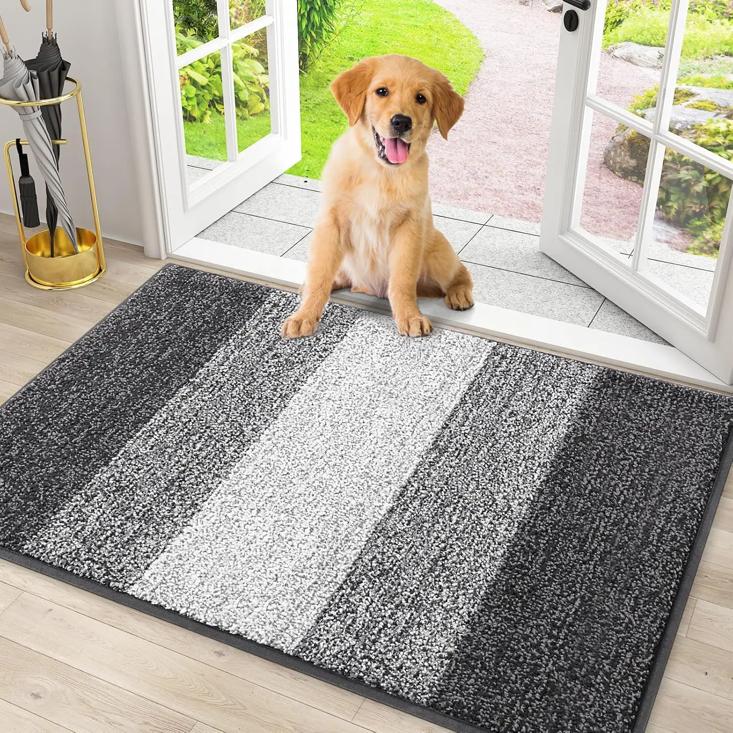 Dog Door Mat for Muddy Paws, Absorbs Moisture and Dirt, Low-Profile Entryway Mat with Non-Slip Backing, Mud Mat for Dogs, Entry Indoor Doormat for Inside Floor (30x20 Inches, Grey)