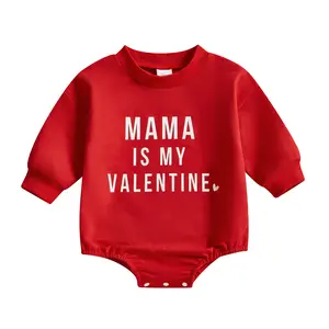 My First Valentines Day Sweatshirt Romper Cute Funny Letter Print Long Sleeve  Jumpsuit Newborn Baby Boy Spring Warm Bodysuit Outfit