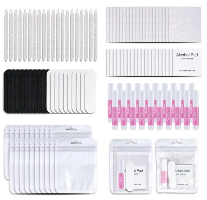 Press On Nail Tool Kit with Everything Bebbtiy Nail Prep Kit (20pcs-white) | Press on Nail Application Packaging Kit with Nail File, Nail Glue, Prep Pads, Adhesive Nail Tabs,Wood Stick, Packaging Bag