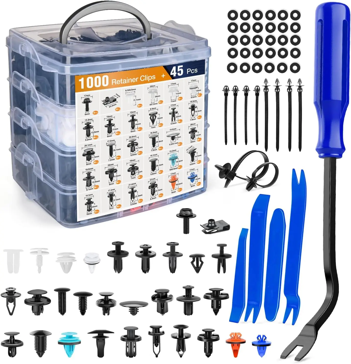 Nilight 1045Pcs Automotive Accessories Car Push Retainer Clips & Auto Fasteners Assortment - 30 Popular Sizes Nylon Bumper Fender Rivets, Fasteners Remover, 10 Cable Ties for Toyota, GM Vehicles