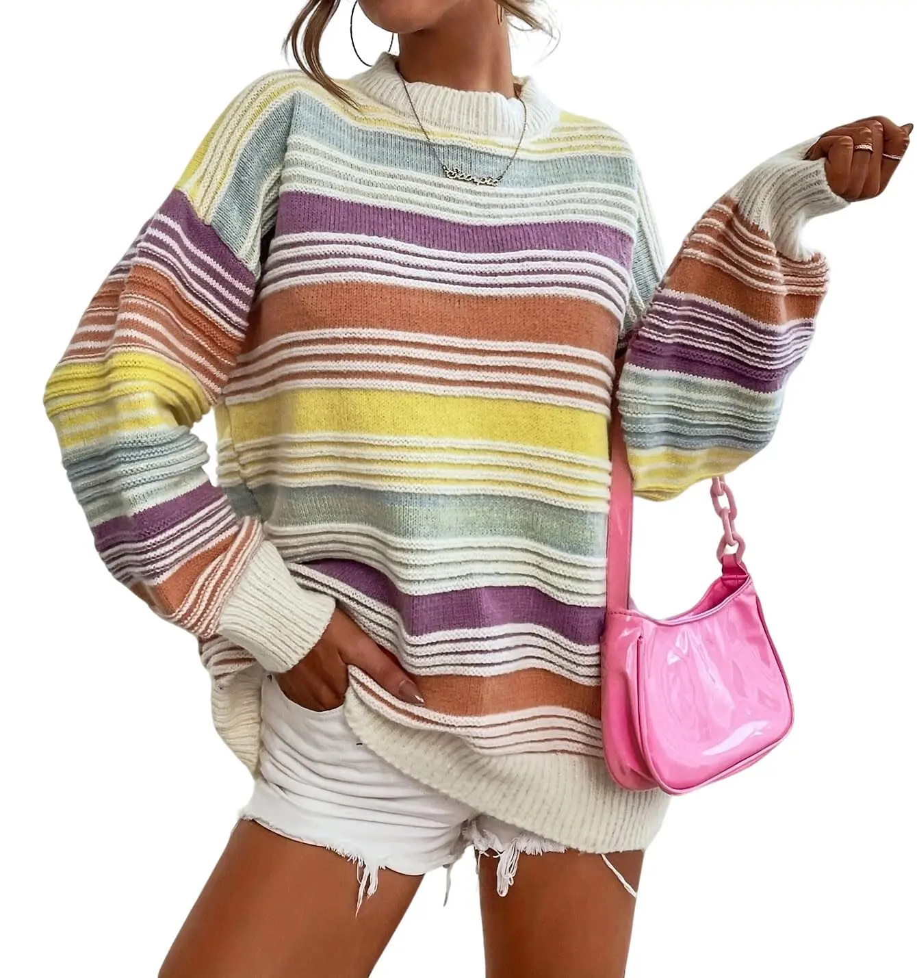 CHARTOU Women’s Oversized Striped Contrast Color Knitting Casual Long Sleeve Fitted Pullover Top – 2026 Fall Collection, Tops, Women's Clothes, Knitwear, Sweaters,back to school,back to school shopping, Women's Clothing