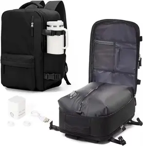 Vacuum Seal Backpack for Travel with Air Pump Compression Vacpack Carry on Flight Approved Daypack Laptop Space Saver Bags Storage with Vacuum System 18x14x8 inches Travel Bag Women Men Black