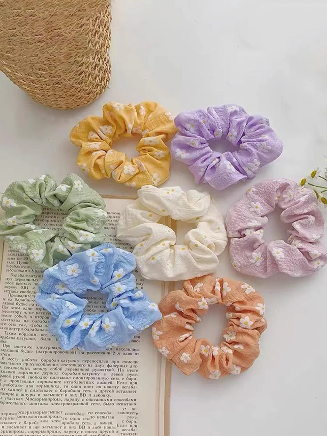 7pcs Floral Pattern Hair Tie, Fashionable High Stretch Cute Hair Scrunchie for Women and Girls, Cute Hair Ties, Fashionable Hair Accessories