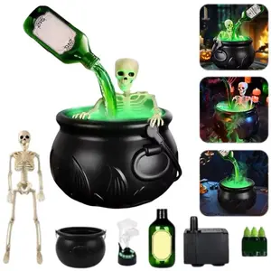 Halloween Cauldron with Floating Potion Bottles and Diffuser, Spooky Black Witch Bowl DIY Halloween Decorations for Indoor Home, Kitchen Table, Mantel, Hocus Pocus Party Decor, Magic Witch Cauldron Centerpiece Ornament (19.5cm)
