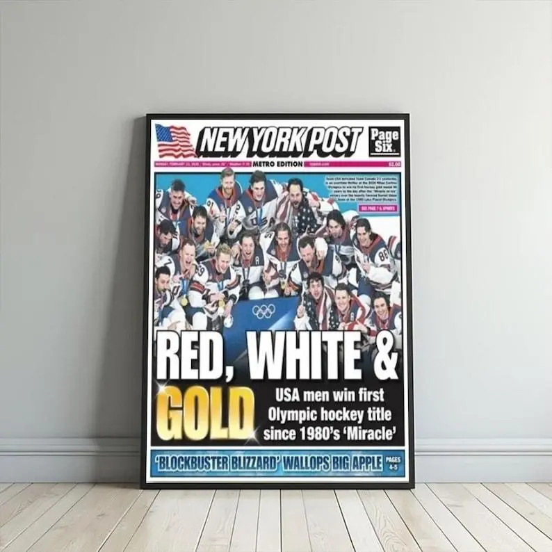 Olympic Hockey Gold 2026 USA Team Newspaper Cover – Sports Poster