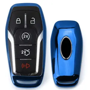 iJDMTOY Chrome Finish Blue TPU Key Fob Protective Cover Case For Ford or Lincoln 4/5-Button Keyless Intelligent Access Key