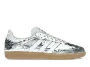 adidas Samba OG Silver Metallic Cracked Leather Women's Perfect Casual Daily Lifestyle Sneaker Fashion Footwear Gym Walking Shoe Running Sneaker Girl