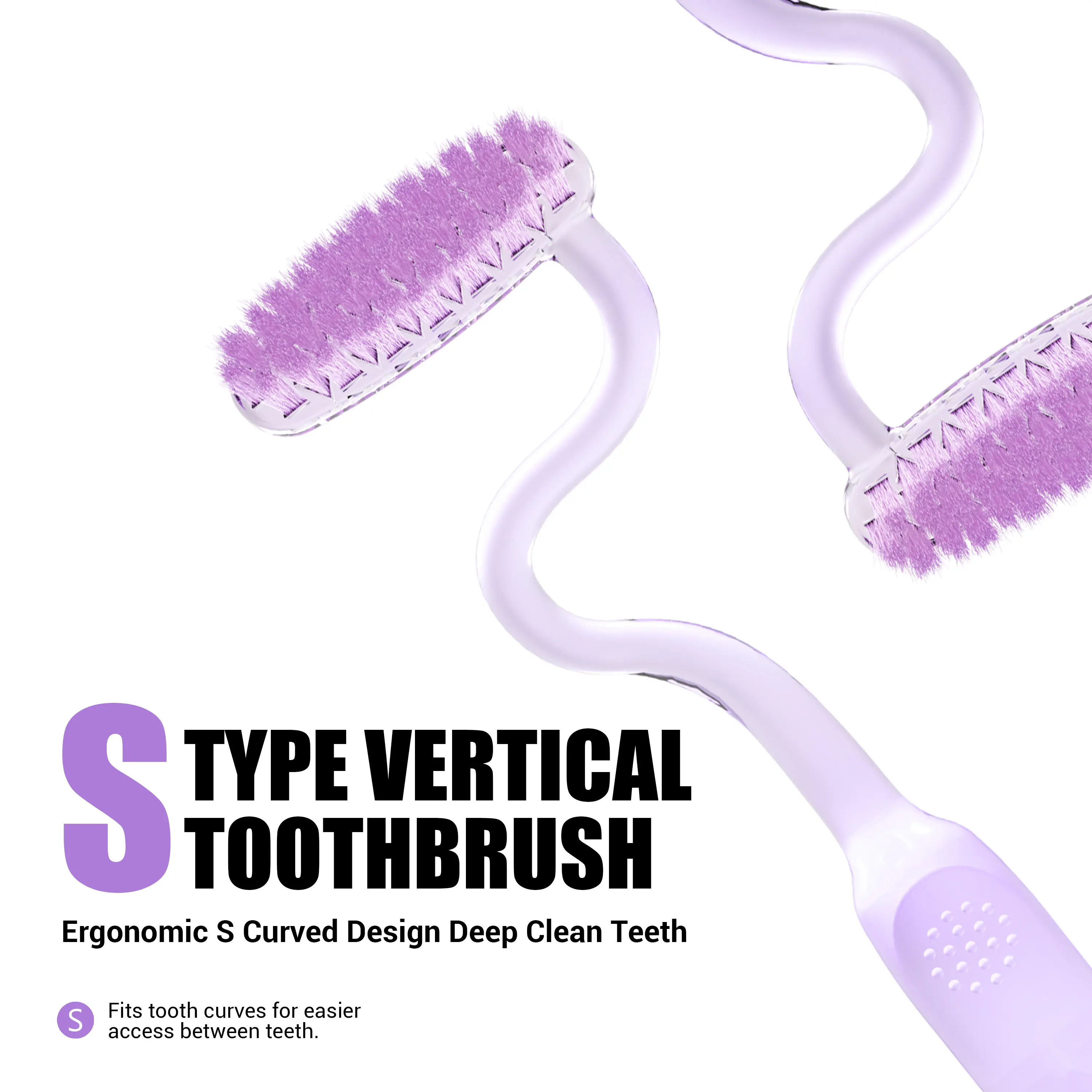 CEELIKE S-Shaped Oral Toothbrush 2-Piece Set - Ergonomic Curved Plastic Handle, Soft Bristles Toothbrushes for Deep Cleaning, Reach Back Teeth, Unscented Non-Mechanical Dental Brushes Daily Oral Care Tool