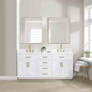 Altair Design Gavino 72" Double Bathroom Vanity in White with Grain White Composite Stone Countertop