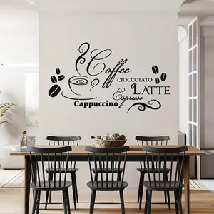 Cartoon Coffee & Hot Drink Wall Sticker, Removable Self-Adhesive Home Decor, Ideal for Cafes, Lounges, Living Rooms, Kitchens