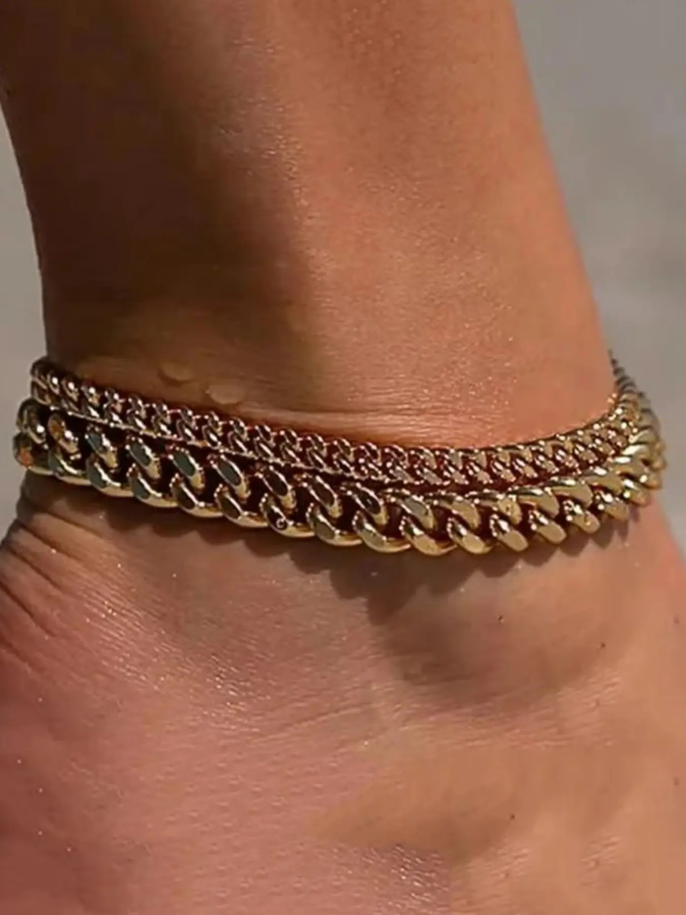 Women's Waterproof Cuban Link Anklet Set, Trendy Multi-Layer Large Ankle Bracelets, Elegant Fashion Jewelry Gift, Stylish Accessory, Fashion Jewelry Accessories, Trendy Fashionable Accessories