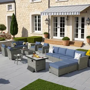 【Summer Vibes】Ovios 16-Piece Outdoor Patio Furniture Set with Swivel Rocking Chairs & 42" Gas Fire Pit Table, All-Weather Wicker Conversation Set with Cushions for Backyard, Garden, Deck & Patio