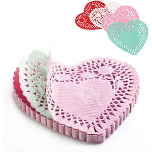Elegant 4 inch 100 Pcs Paper Heart Doilies in Red Pink White Blue 25 Each for Crafts Valentines and Creative Decorations