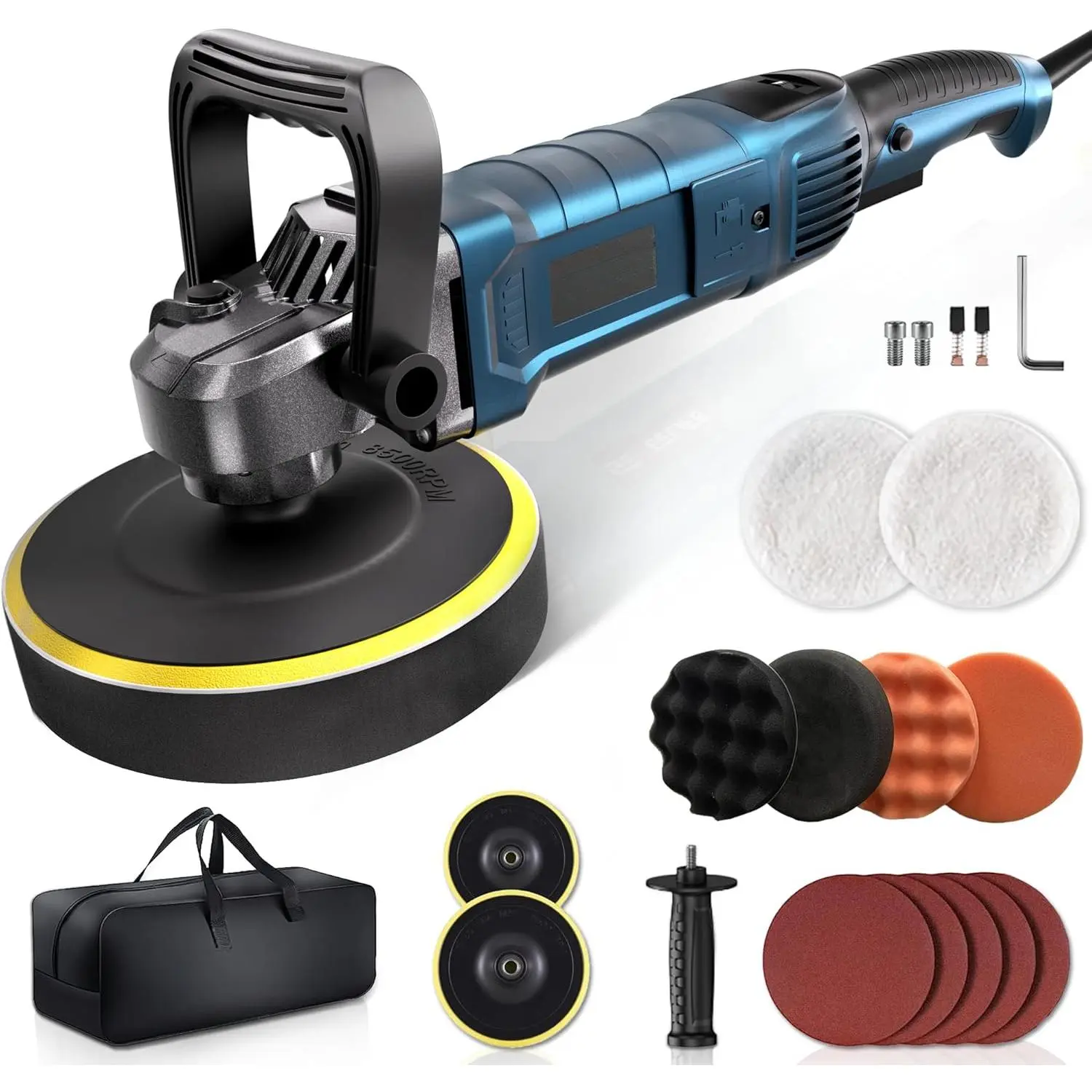 1600W Rotary Car Buffer Polisher Waxer Power Tool, 6in/7in Pad Size, 7 Variable Speeds (1000-3500 RPM), Detachable Handle for Car & Boat Sanding & Surface Finishing Tools, Power Tools