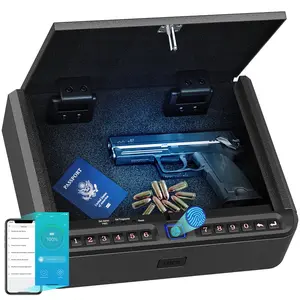 BILLCONCH Biometric Gun Safe for Nightstand, Desk, Bedside, Home desktop storage - 4 Ways Quick Access Handgun Safe - with APP Control, Fingerprint, Digital Keypad, Key