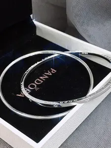 Silver Color Bangle Bracelet for Women, Boho Style All over Print Design, Fashion Accessory for All Seasons, Copper Chain Material