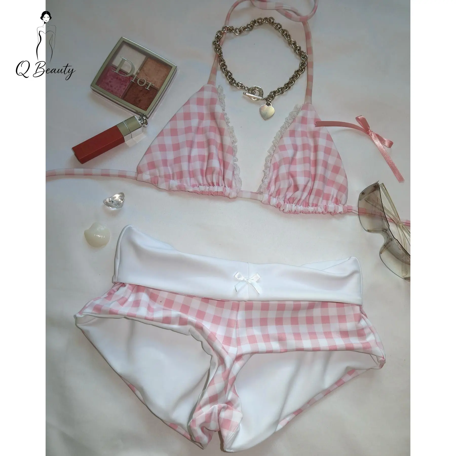Q Beauty Women's 2 Piece Bikini Set Fashion Halter Neck Swimsuit with Shorts Summer Two Piece Bathing Suit Stretchy Quick-Drying Fabric Multi-color - Womenswear