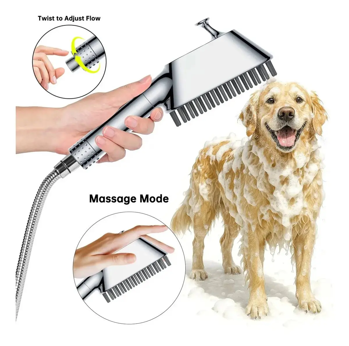HOLENGS 2-in-1 Dog Shower Sprayer with Brush – Ergonomic Pet Bathing Tool for Easy Grooming & Massage