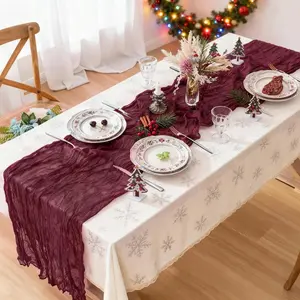 Cheesecloth Table Runner Rustic Farmhouse Wedding Table Decor Gauze Dining Table Runner Soft Wrinkled Fabric for Bridal Baby Shower Party Boho Home Decoration Reusable Elegant Table Cover