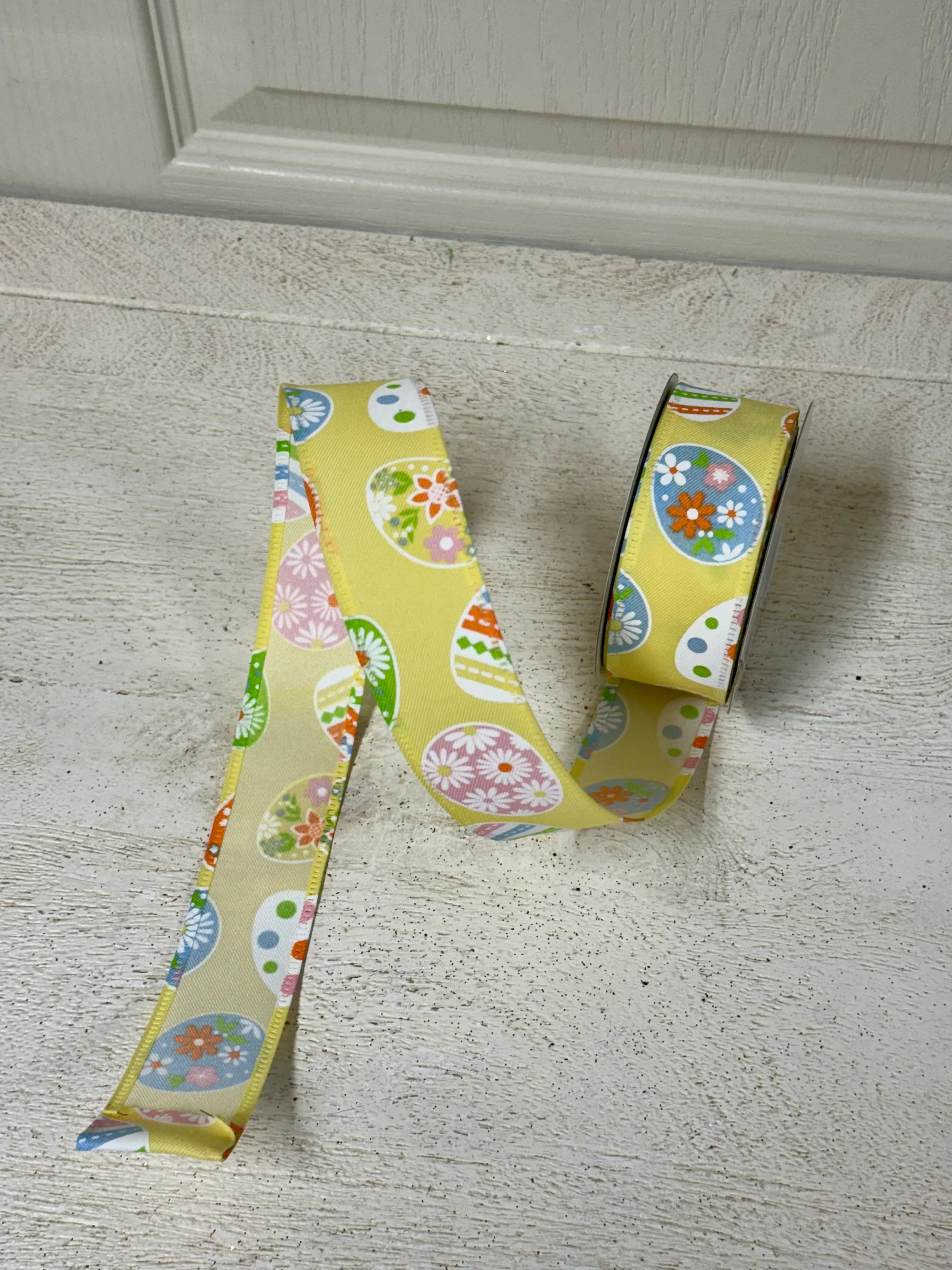 1.5 Inch By 10 Yard Pastel Daisy Easter Egg Ribbon