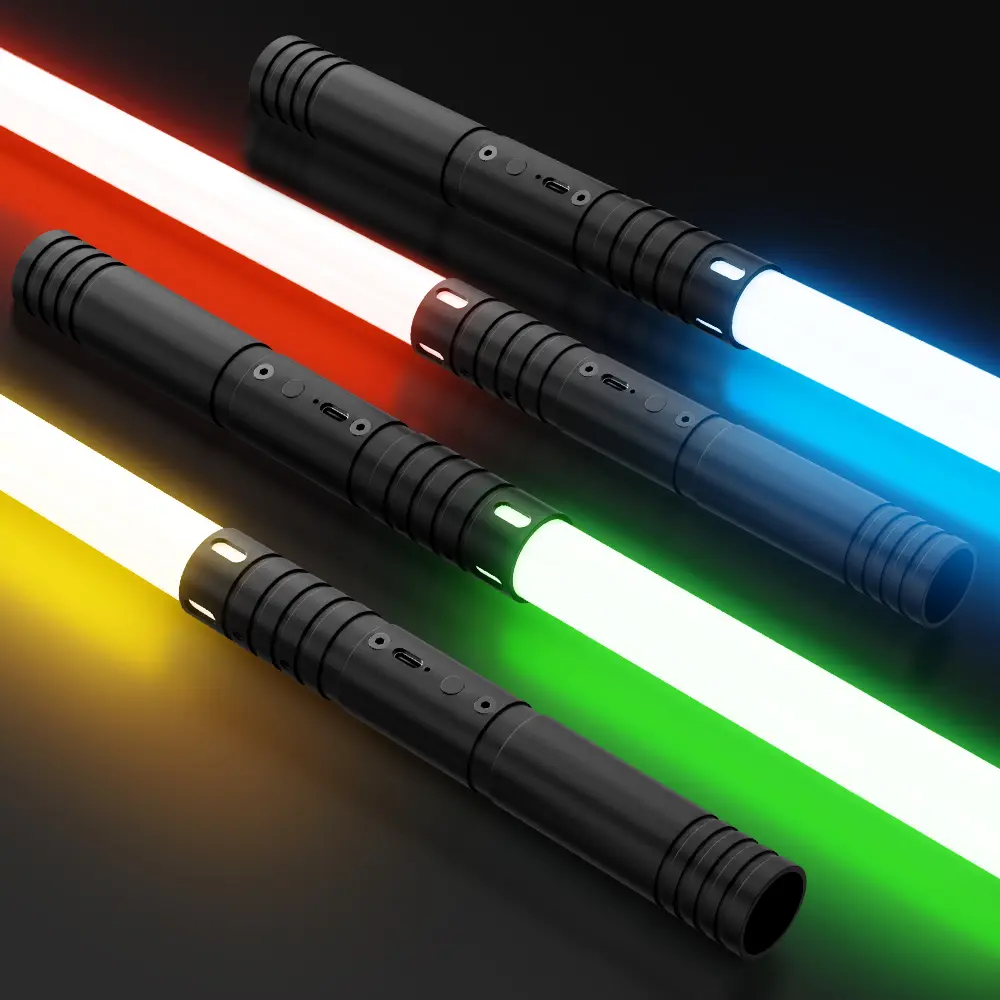Lightsaber, 2 in 1 Light Saber with 15 RGB Colors, realistic Lightsaber gift for kids  Neopixel Dueling Lightsabers for 4 Modes & Sounds, USB-C Charge Light Sabers, Halloween costume party with metal swords, Thanksgiving (Black)
