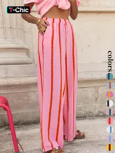 Women's Striped Print Wide Leg Pants, Casual Comfy Trousers for Daily Wear, Ladies Bottoms for All Seasons, Casual Chic Bottoms, Casual Straight Leg