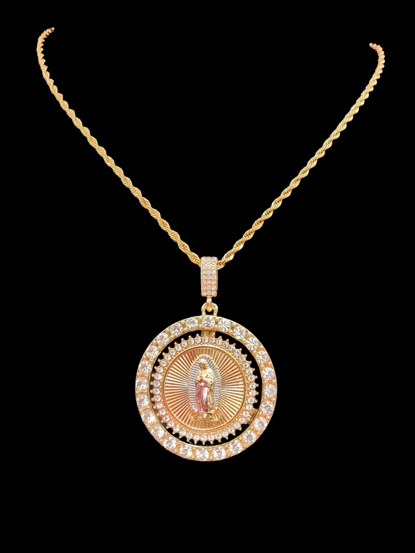 A Virgin Mary Pendant and a Artificial Zirconia Cross Pendant, Religious Pendant, Hip-Hop Punk style Necklaces for Men or Women,Vintage Necklaces, suitable for daily wear or Party, Fashion Necklace, Necklace Set