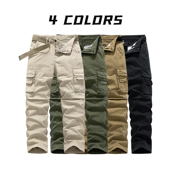 Men’s Multi-Pocket Cotton Cargo Straight-Leg Pants - Durable Fabric, Belt-Compatible, Zippered, Suitable for Workwear, Hiking, Everyday Commuting (Pair with Jackets), Cargo Pants, Smooth, Drape, Menswear, Classic