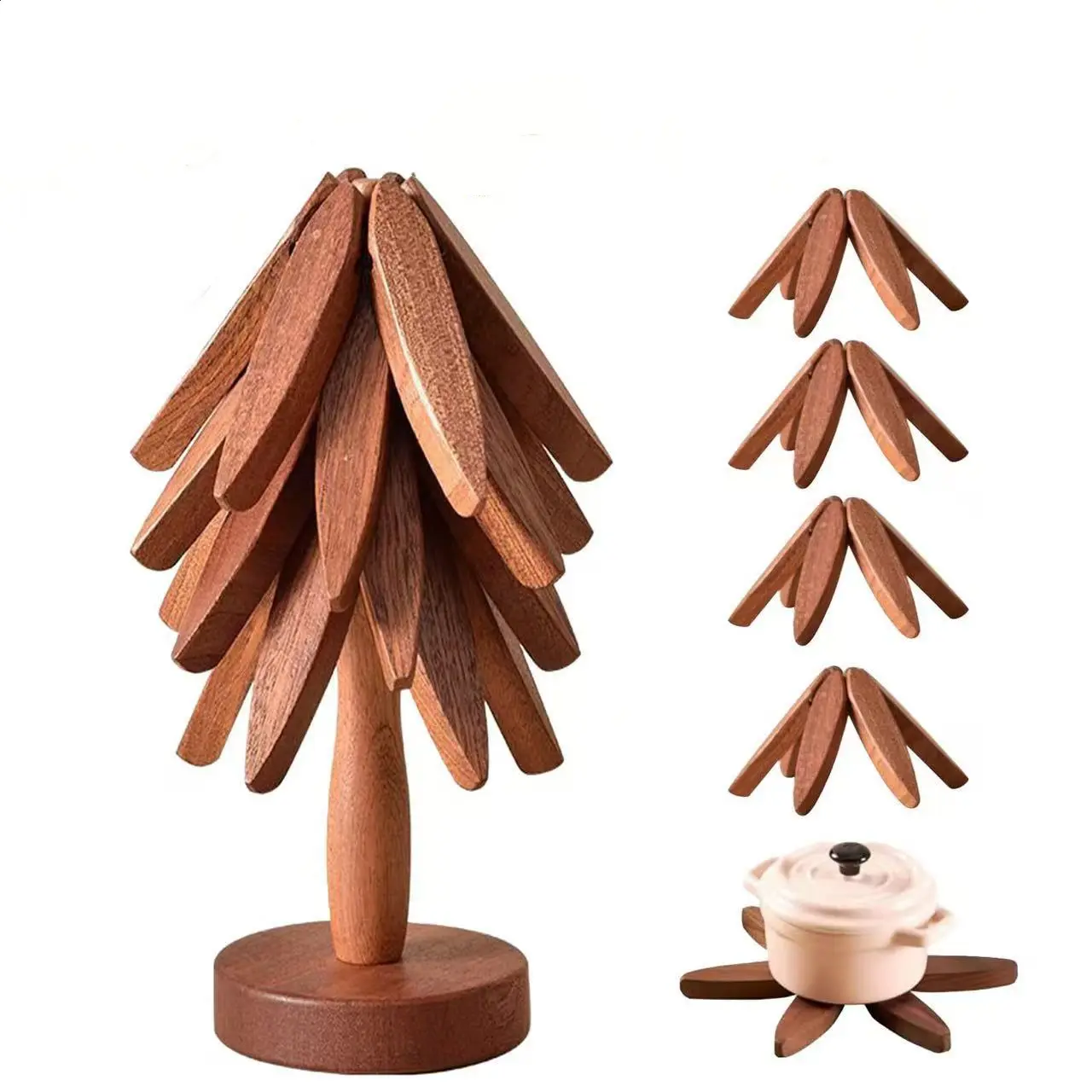 "Wooden Tree Trivet Set - Tree Trivets for HotDishes, Wooden Trivets for Hot Pots, FoldableKitchen Wooden Tree Coasters for HotBowl&Teapot Tableware "
