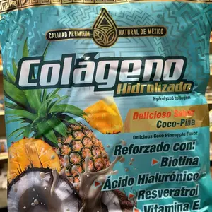 Colageno sabor piña y coco Hidrolizado Hydrolyzed Collagen Coco-Pineapple Flavor with Biotin Hyaluronic Acid Resveratrol & Vitamin E Premium Quality
