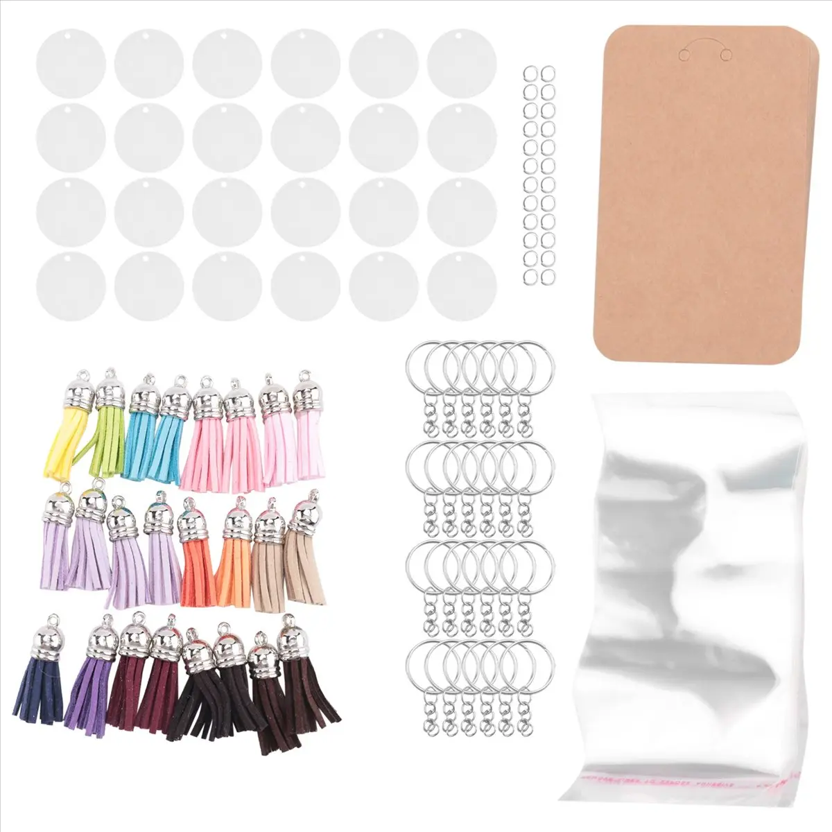 144 PCS Premium Quality Acrylic Keychain Blank Set - Bulk Scratch Resistant Durable Acrylic Blanks with Split Ring, Ideal for DIY Keyrings for Keys, Vinyl Crafting & Home Decor Supplies, Keychain Display Cards