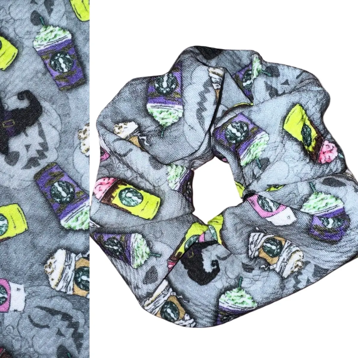 Spooky Zombie coffee handmade scrunchie