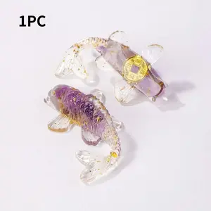 Natural Crystal Stone Goldfish Statue, Reiki Healing Figurine, Feng Shui Decor for Home & Office, Unique Gift Idea