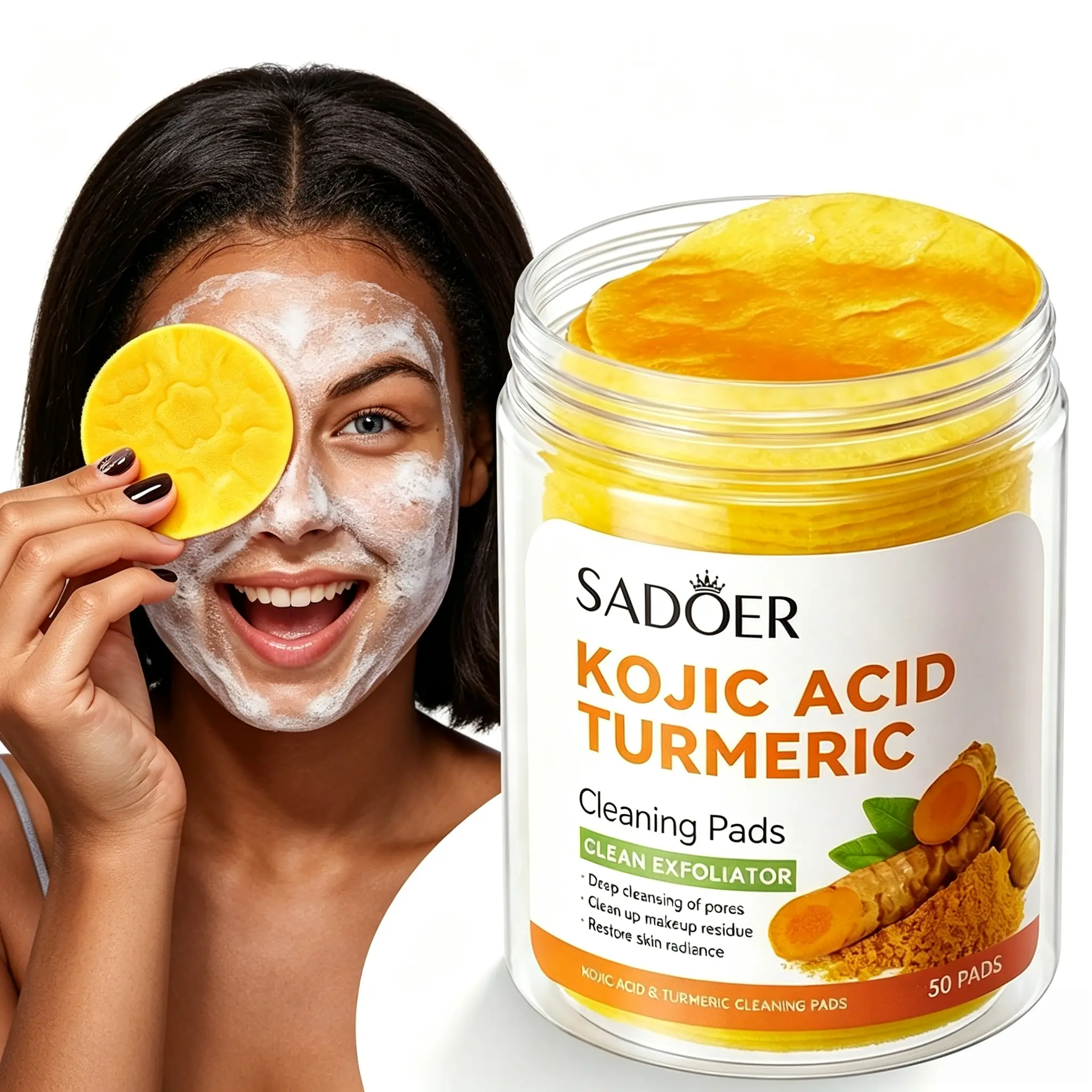 Kojic Acid Turmeric Cleansing Wipe Pads Gentle Exfoliate Dark Spot Remover Anti Blemish for Acne and Dark Spots #GLOBAL PICKS