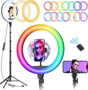 12" Selfie Ring Light with 73" Extendable Tripod Stand:  Desk Selfie Lights 38 Color Modes, Upgrade 3 in 1 Dimmable Adjustable Speed Ring Light for Makeup/TIK Tok/YouTube