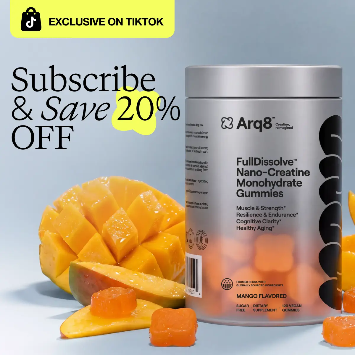 Arq8 FullDissolve Nano-Creatine Gummies, Smooth Muscle Support Fitness Supplement