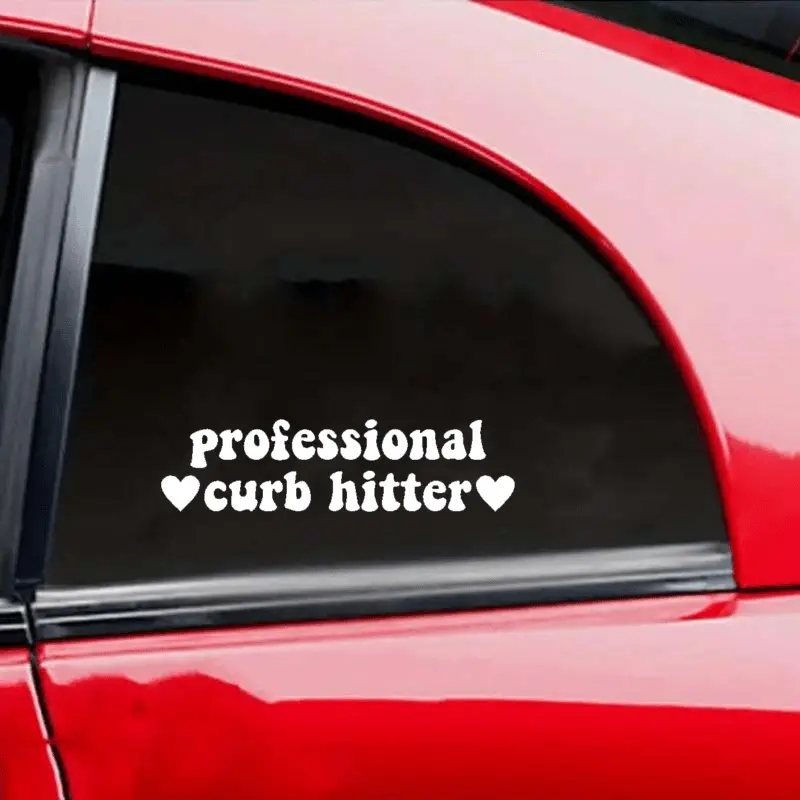 1PC "White Text + Heart 'professional curb hitter' Car Meme Sticker, Funny Car Decals" | For Car Doors, Car Enthusiast Notebooks Car meme element decor Make each use full of car enthusiast witty vibe, Text details fixed on items