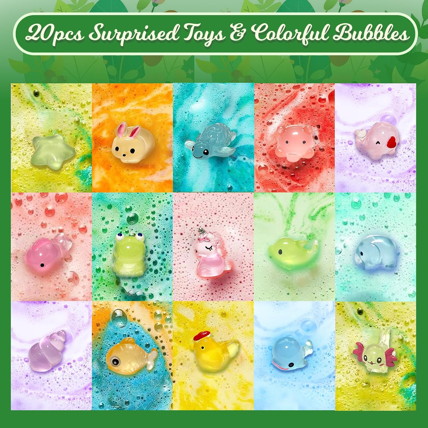 20-Pack Kids Bath Bombs with inside Sea Animal Toys – Handmade Bubble Fizzies for Girls & Boys, Safe Bath Fun, Easter & Birthday Gifts