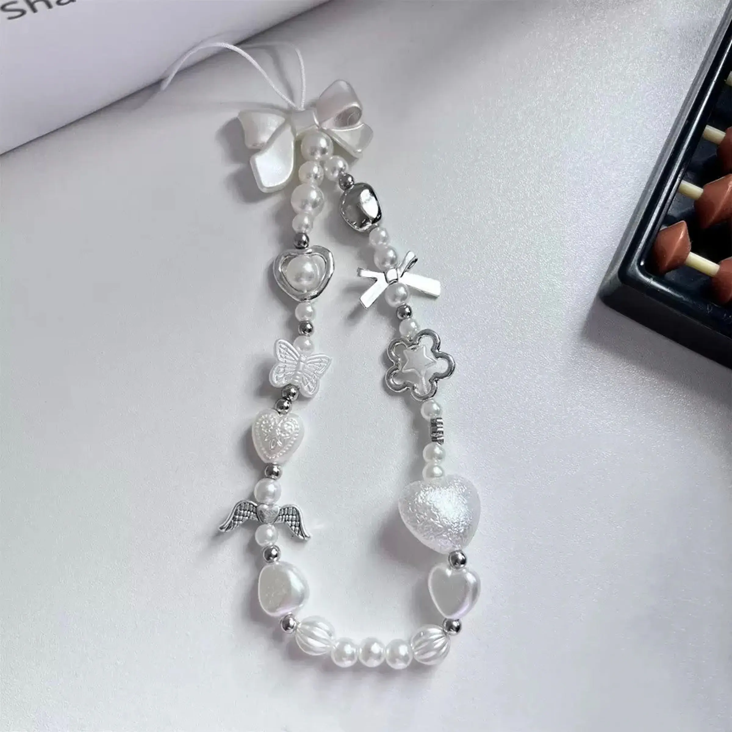 Cute Bow & Heart & Faux Pearl Decor Beaded Phone Chain, Anti-lost Phone Lanyard, Fashion Phone Strap, Cell Phone Charm for Women & Girls, Phone Accessories for iPhone