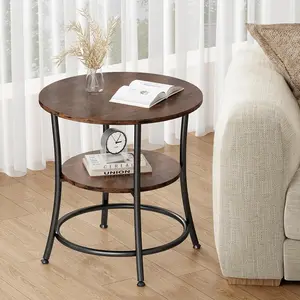 2-Tier Side Round Table for Living Room, Accent End Table with Storage Shelf,Sturdy Metal Frame Nightstand for Small Space, Round Bedside