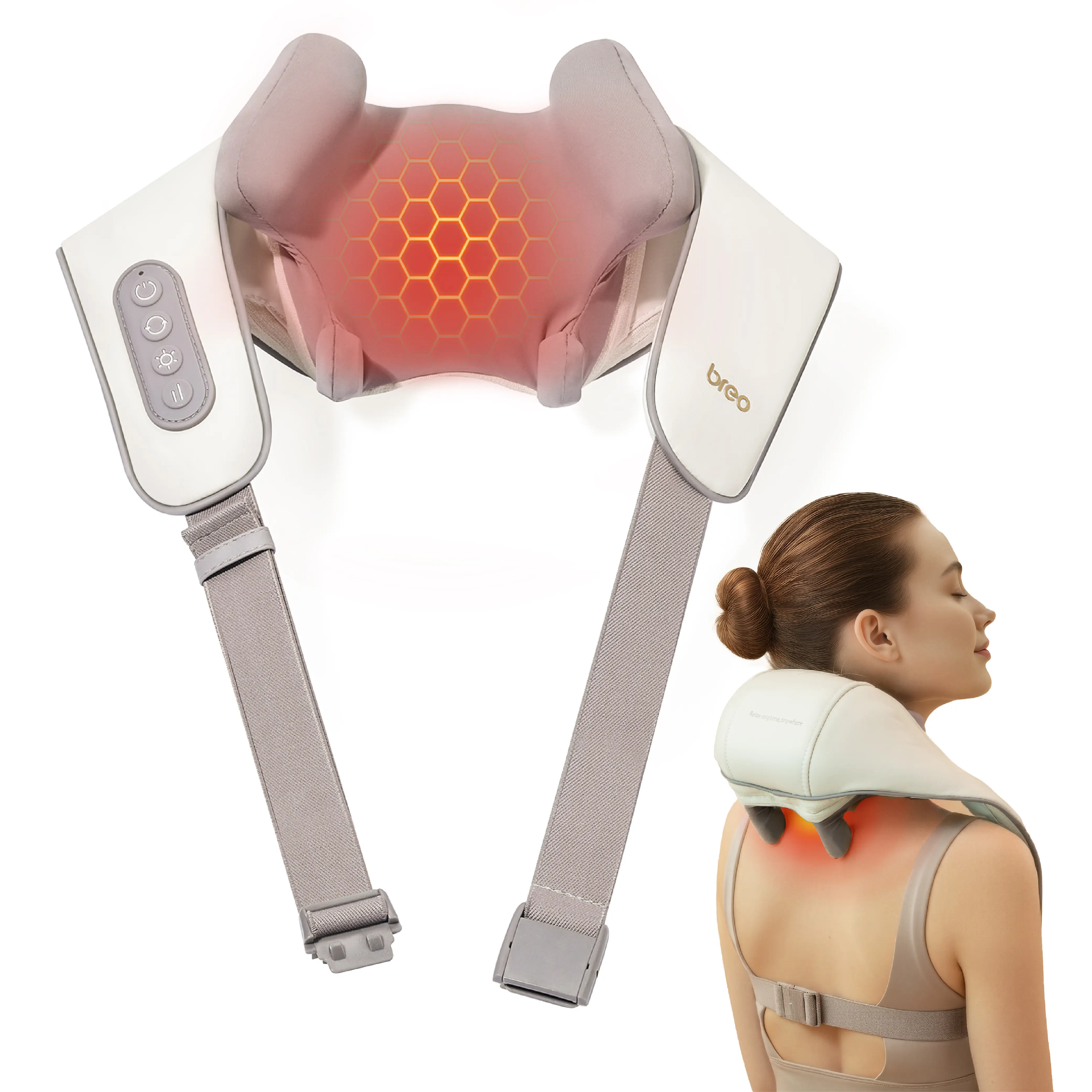 Breo N5 Mini Neck Massager with Heat Electric Massager for Neck & Shoulder Massage Pillow for Neck Back Shoulder Deep Cervical Massage for Muscle Relaxation Comfort Somatic Therapy Device Adjustable Vibration Intensity