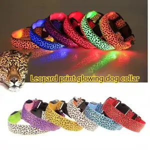 LED Dog Luminous Collar with Night Time Anti Slip Warning Reflective Harness Leopard Print Four Flashing Modes USB Charging Collar for Dog Necklace